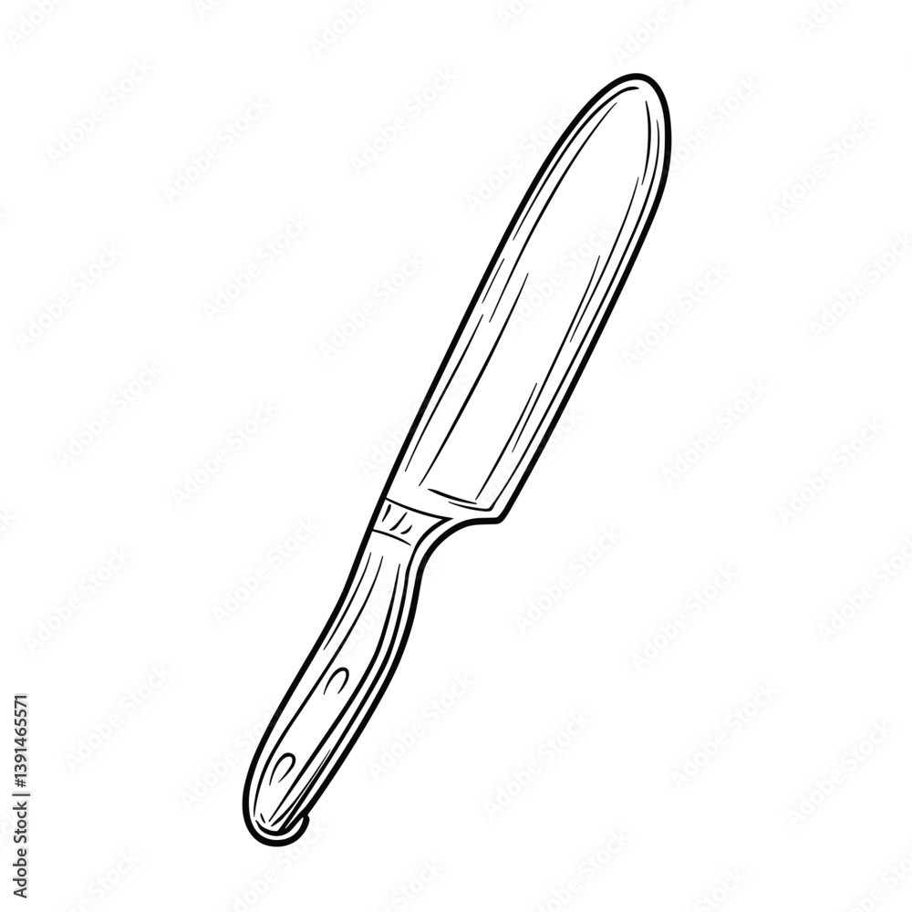 Fototapeta premium Black and White Line Drawing of a Bread Knife 
