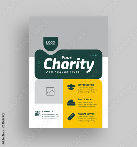 Charity fundraising & donation flyer template | Nonprofit event design for social awareness and humanitarian aid campaign