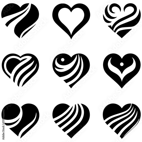 Set of heart icons prosperous shield arc haven for radiance and bold love