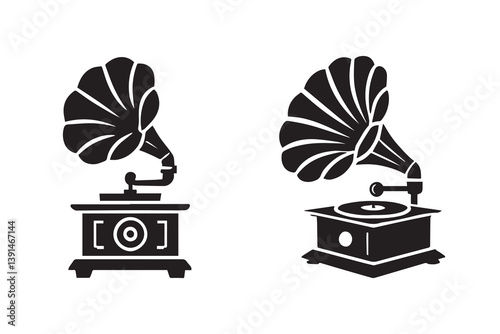 Gramophone Silhouette Illustration Vintage Music Player Vector Art 