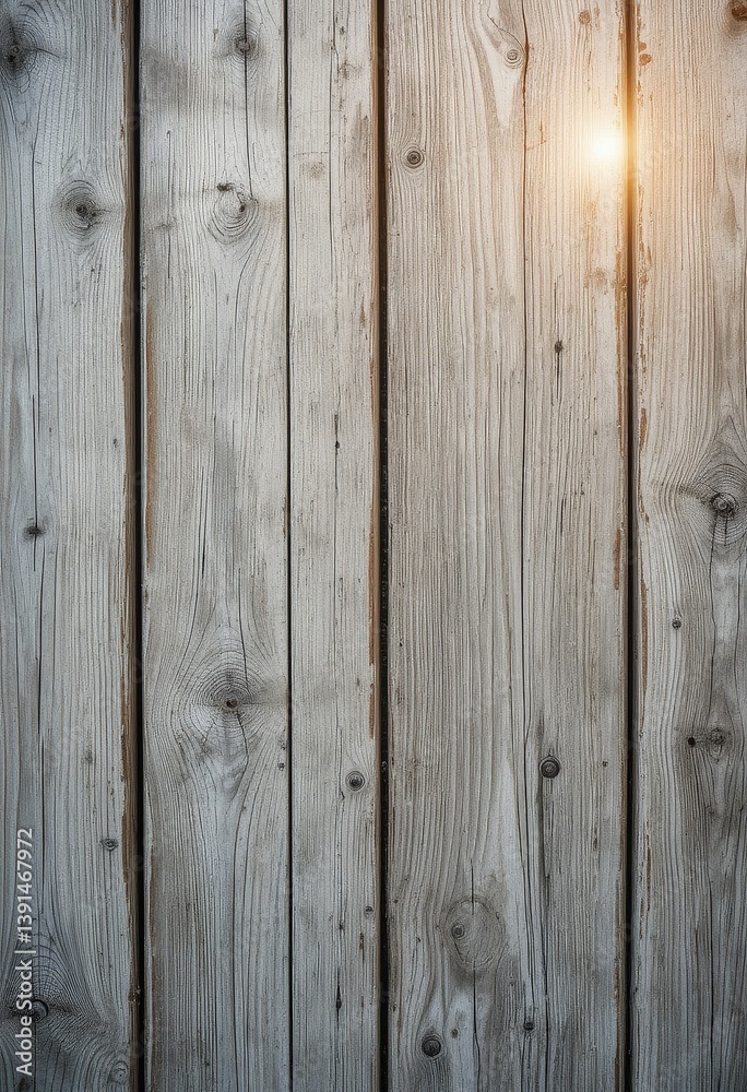 Naklejka premium A rustic wooden wall, featuring rich grain patterns and warm tones, is softly illuminated by gentle, diffused light, creating a cozy and inviting atmosphere in the space.