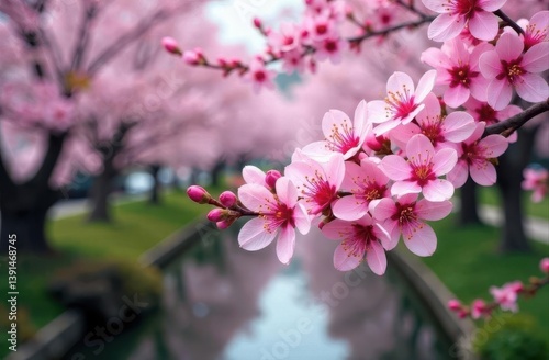 Cherry blossoms, Japanese sakura in early spring