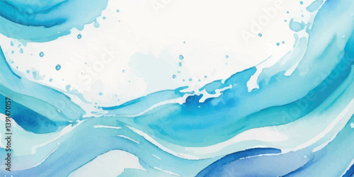 Modern Abstract Background with Artistic Blue and Green Watercolor Waves, Evoking the Calmness of the Ocean for Use in Lifestyle Designs, Social Graphics, and Print Media