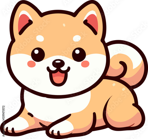 Cute Cartoon Shiba Inu Dog Vector Illustration