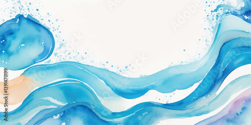 Modern Abstract Background with Artistic Blue and Green Watercolor Waves, Evoking the Calmness of the Ocean for Use in Lifestyle Designs, Social Graphics, and Print Media