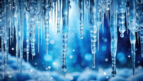 Icy Blue Abstract Background: Winter Icicles & Water Droplets