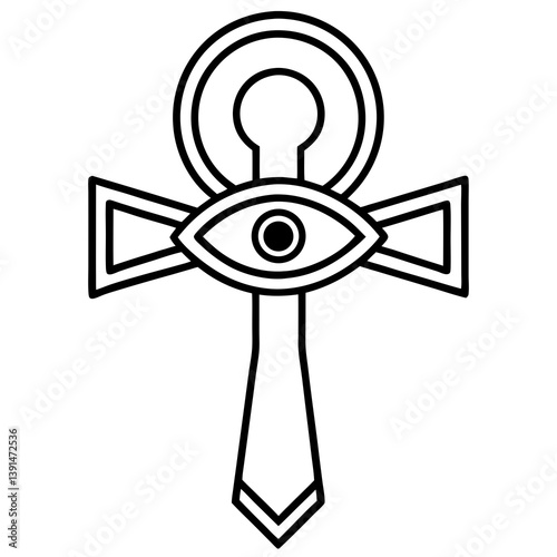Ankh and eye of Horus mandala line art vector illustration 