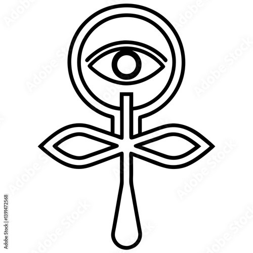 Ankh and eye of Horus mandala line art vector illustration 