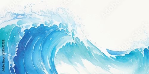 Abstract Blue and Green Watercolor Ocean Wave Texture Background with Fluid Brush Strokes, Designed for Use in Marine-Themed Graphic Resources, Web Templates, and Print Media Designs

