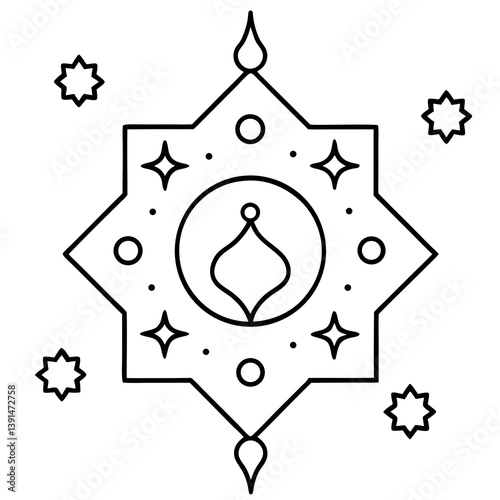 Arabian nights starry mandala line art vector illustration 