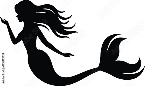 mermaid silhouette vector, silhouette of a mermaid