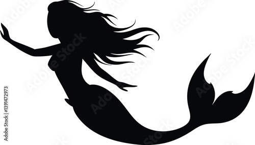 mermaid silhouette vector, silhouette of a mermaid