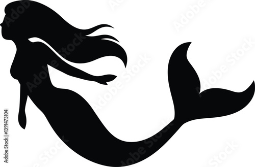 mermaid silhouette vector, silhouette of a mermaid