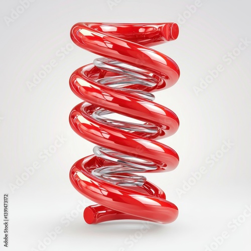 Red Glossy Spiral Spring on Light Gray Background