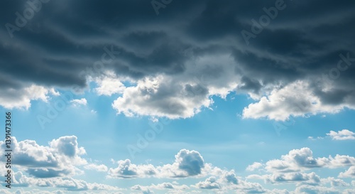 Dramatic Sky Brightly Lit Cumulus Clouds. AI Generated
