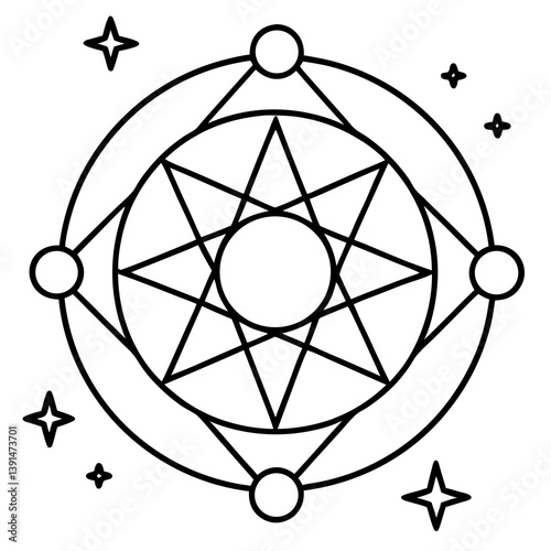 Cosmic alignment astrology mandala line art vector illustration 