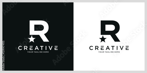 Abstract letter R star logo design