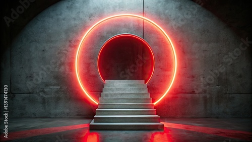 Neon Archway Stairs Double Exposure Product Photography Background Album Cover
