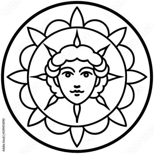 Greek mythology inspired mandala line art  vector illustration 