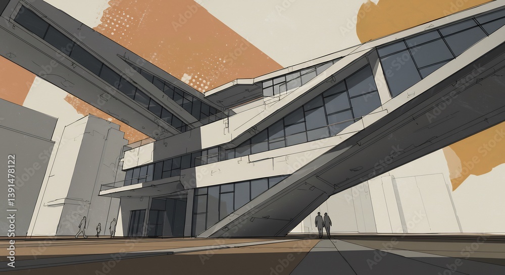 Fototapeta premium Modern building design angular geometric warm light. AI Generated