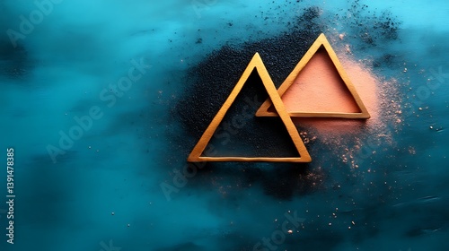 Two gold triangles on teal background with powder.