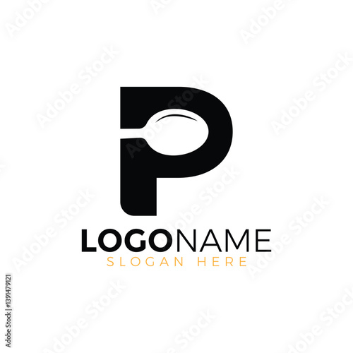 Letter Spoon with Shape Spoon Logo. Initial Letter P Food Logo, Restaurant Food Logo, letter P spoon fork logo design vector