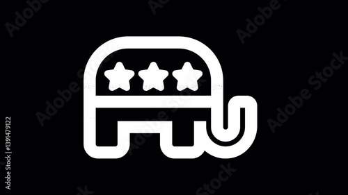 Icon republican is distorted. Glitch. Noise, chromatic aberration, geometric distortion. Transparent background, looped. In-Out looped. Alpha BW at the end