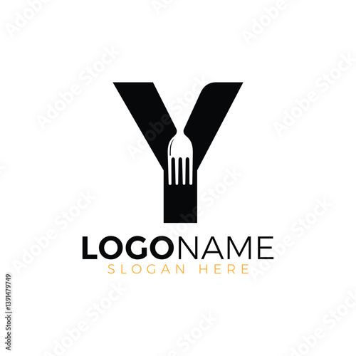 Letter Spoon with Shape Spoon Logo. Initial Letter Y Food Logo, Restaurant Food Logo, letter Y spoon fork logo design vector