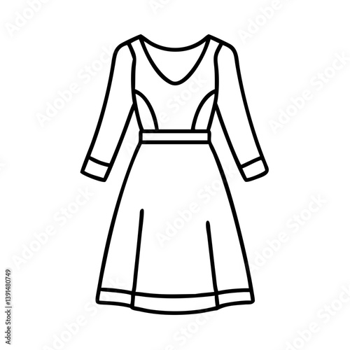 midi dress icon, midi dress line art - simple line art of midi dress, perfect for midi dress logos and icons