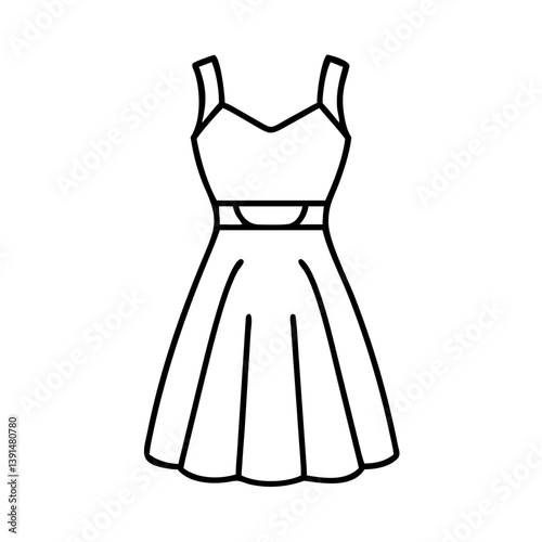 midi dress icon, midi dress line art - simple line art of midi dress, perfect for midi dress logos and icons