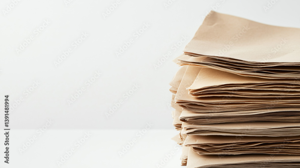 Stack of paper sheets on white background, copy space.
