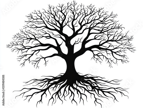 Bare tree roots winter stark graphic design