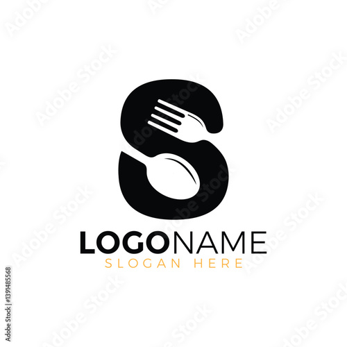 Letter Spoon with Shape Spoon Logo. Initial Letter S Food Logo, Restaurant Food Logo, letter S spoon fork logo design vector