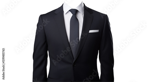 A black suit with a white shirt and a black tie isolated
