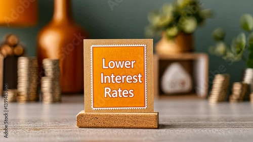 Lower Interest Rates Boost Your Savings and Investment in Finance with Coins and Plants, Federal Reserve Interest Rate Cut Theme.