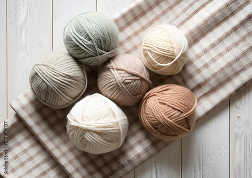 CROCHET YARN BALL PASTEL COLORS SEWING FABRIC BACKGROUND