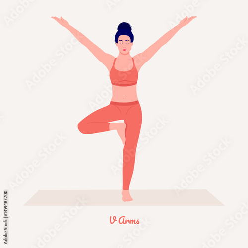 V Arms pose. Young woman practicing Yoga pose. Woman workout fitness, aerobic and exercise
