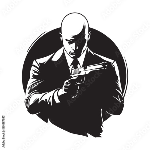 Hitman Image Vector. Black and white Hitman Design Logo Vector on white background.