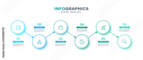 Six steps or options vector infographic template with icons for your data