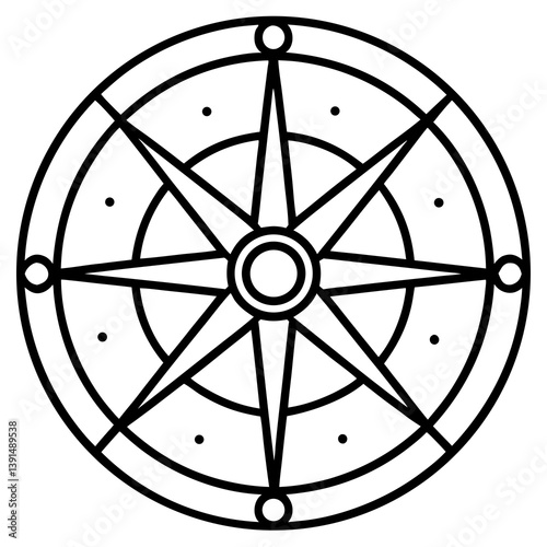 Tarot card wheel of fortune mandala line art vector illustration