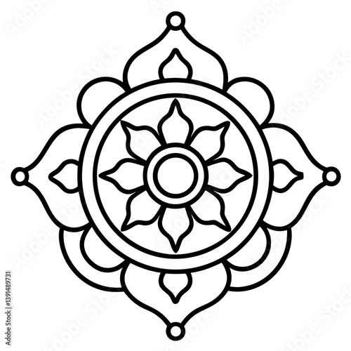  Tibetan buddhist thangka mandala  line art vector illustration