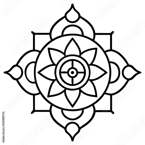  Tibetan buddhist thangka mandala  line art vector illustration