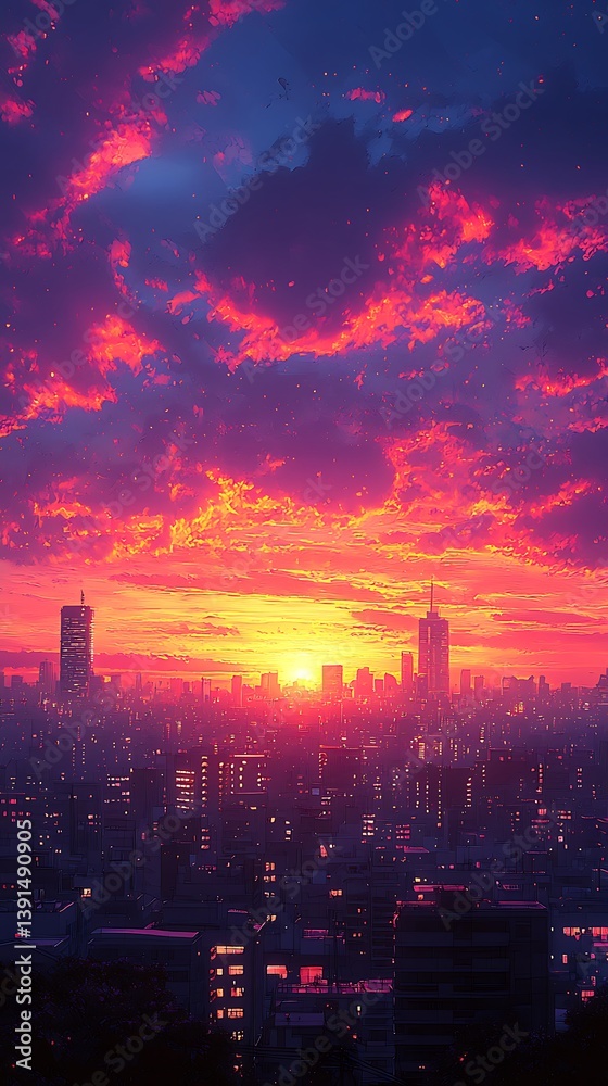 Fototapeta premium Tranquil sunset scene over cityscape high resolution wallpaper