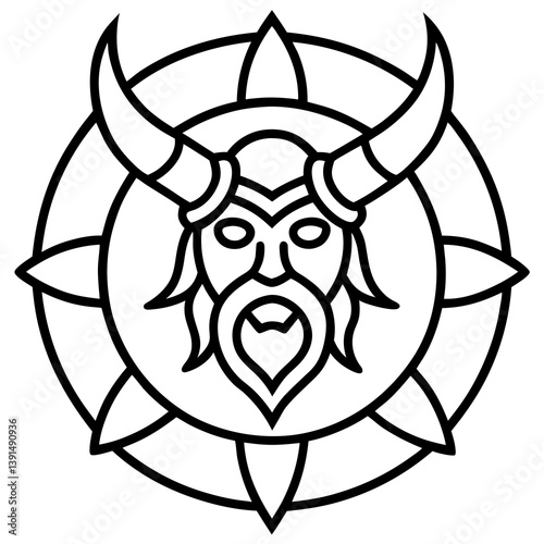 Viking Norse myth mandala line art vector illustration 