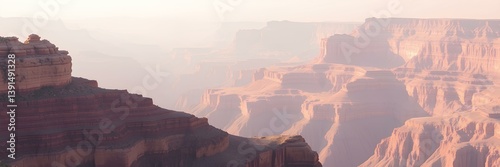 Canyon Serenity: A Panoramic View of a Vast Desert Landscape, Bathed in the Soft Light of Dawn