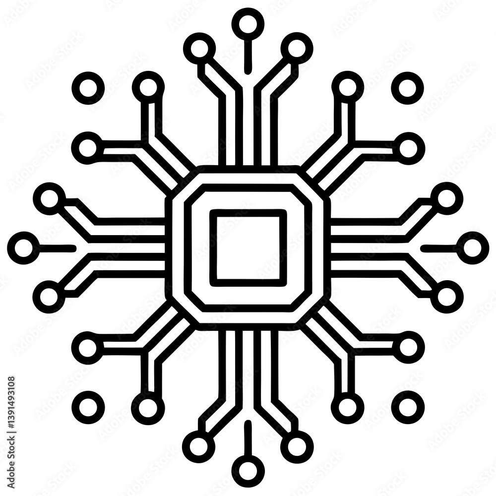 Microchip motherboard circuitry mandala line art vector illustration Microchip motherboard circuitry mandala line art vector illustration