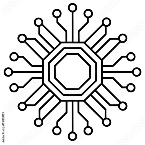 Microchip motherboard circuitry mandala line art vector illustration 