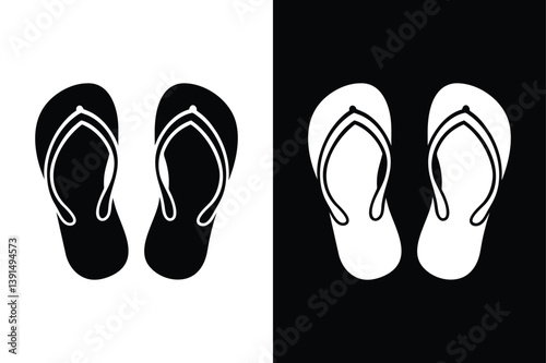 Flip Flop Icon Collection. Minimal Summer Footwear Vector in Black and White