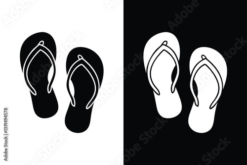Flip Flops Icon. Black and White Silhouette and Glyph Style Vector Illustration
