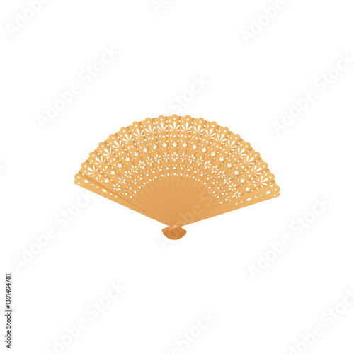 Vector illustration of bamboo folding fan with pattern.
